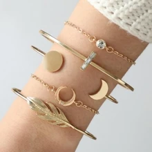 Европейский и американский крест-граница Внешняя торговля OL Луна перо сплав Слово Браслет украшенный стразами браслет 5 комплектов