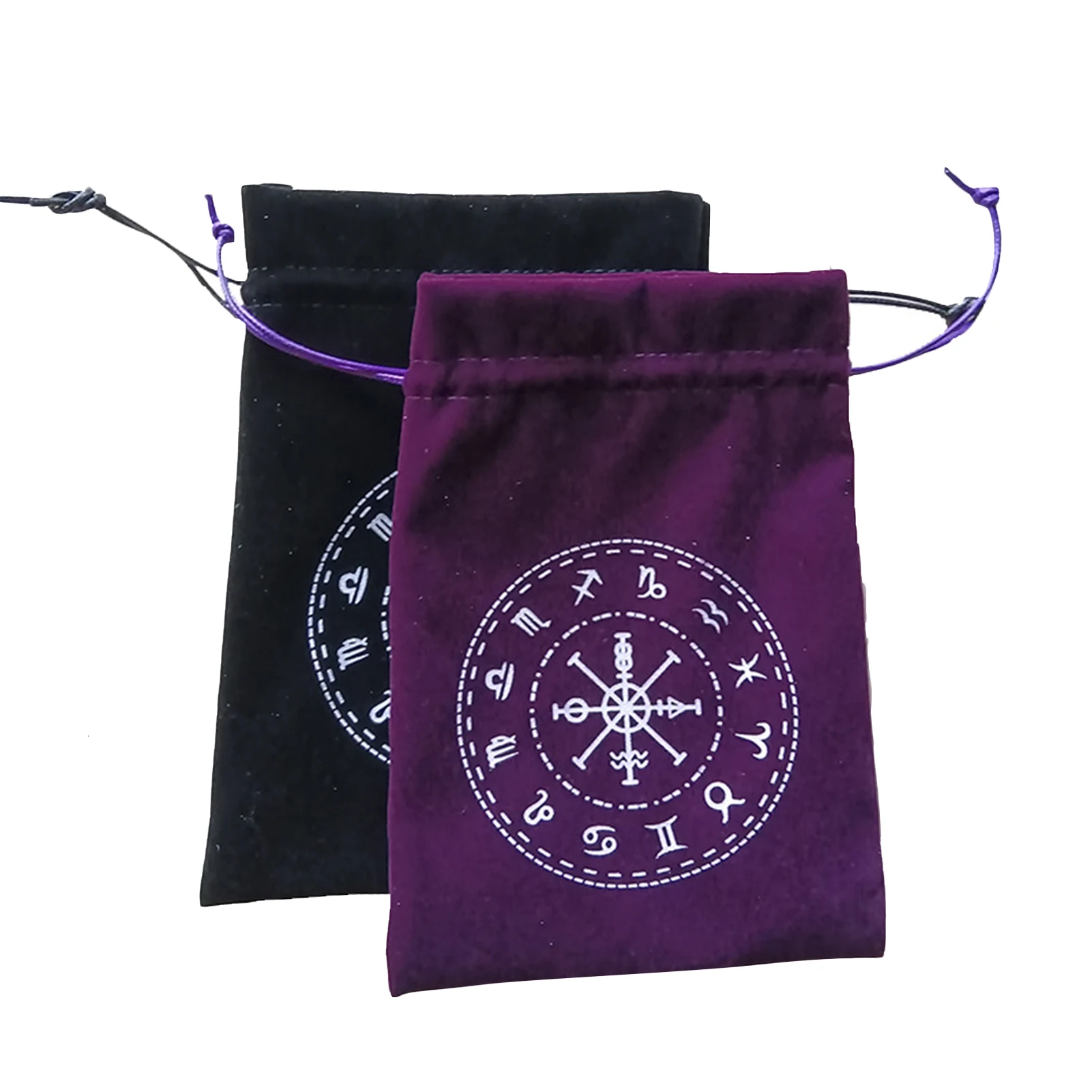 Bolsa de almacenamiento de Tarot de terciopelo grueso, 12 bolsas de tarjeta protectora de constelación, bordado de juego de mesa, con cordón, 13x18cm
