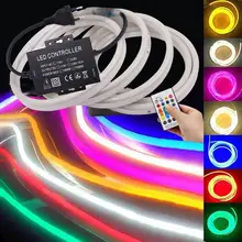 Музыка неоновый светильник RGB Светодиодные ленты гибкий светодиодный неоновая вывеска для организаций и магазинов 110V 220V AC 2835 5050 120 светодиодный лента лампа 24Key дистанционного Управление