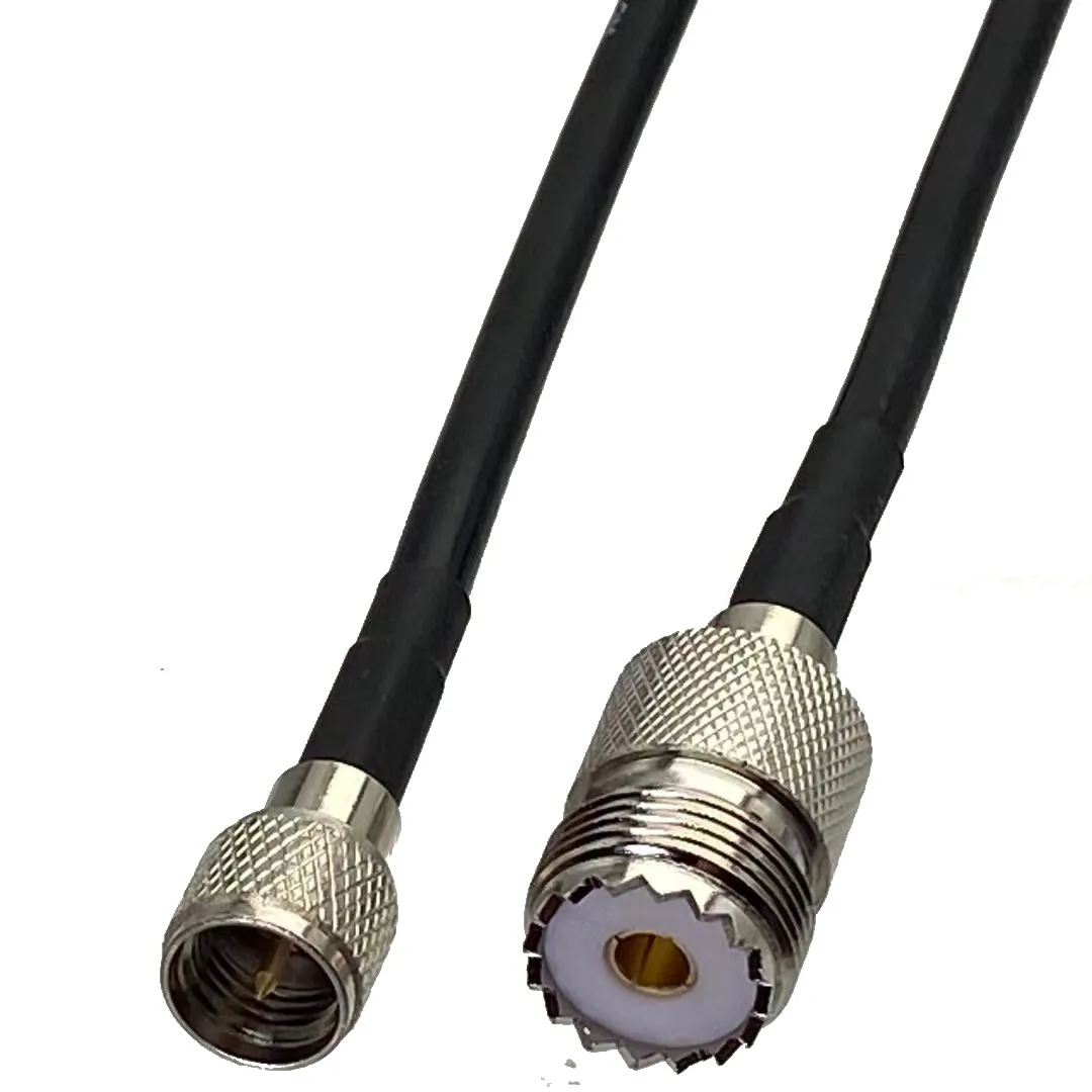 1pcs RG58 Cable UHF SO239 Female Jack to Mini UHF Male Plug Connector RF Coaxial Pigtail Jumper Adapter Straight New 6inch~10FT