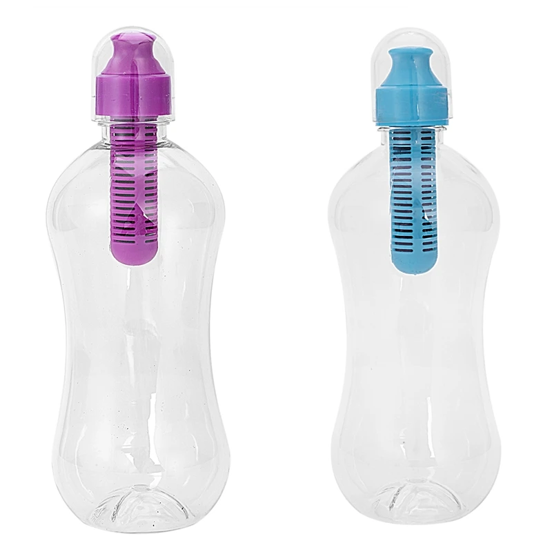 

2 Pcs 550Ml Filter Portable Outdoor Hiking Travel Bottle Gym Filtering Water Healthy Drinking Bottle, Blue & Purple