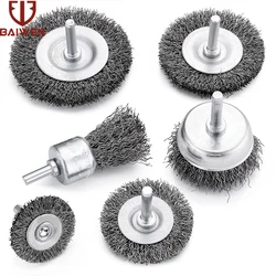 Kit de roue de brosse de roue en fil d'acier 6 pièces outils rotatifs Dremel pour perceuse outils Dremel 1/4 pouce tige ronde élimination de la rouille en métal 