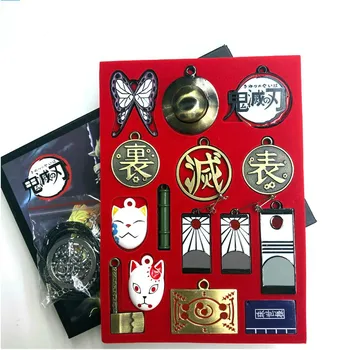 

Cartoon Anime Demon Slayer Peripheral Key Chain Kimetsu No Yaiba Kamado Tanjirou Cosplay Props Accessories Set Badge Gift