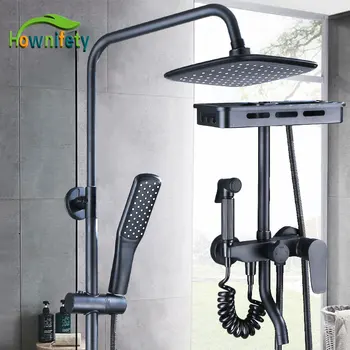 

Black Shower Set Rainfall Shower Head Wall Mount Hot Cold Shower Modern Bathroom washing Rain Faucet sets