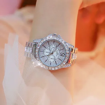 

Women Watches Silver Luxury Brand Diamond Women Bling Crystal Watch Ladies Dress Quartz Stainless Steel Wrist Watch Female Clock