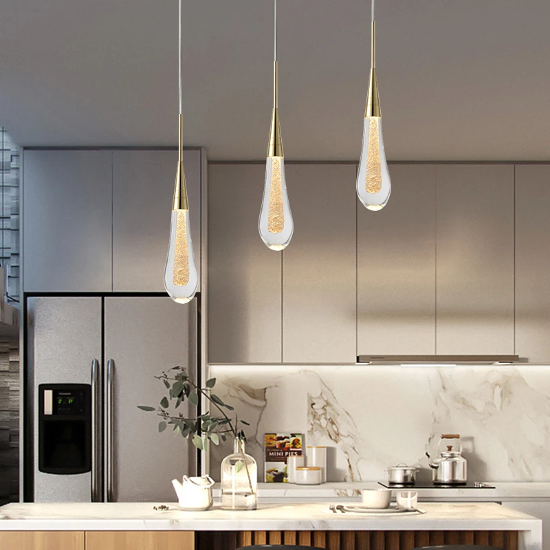 crystal tear drop pendant light for kitchen island tv wall golden ...