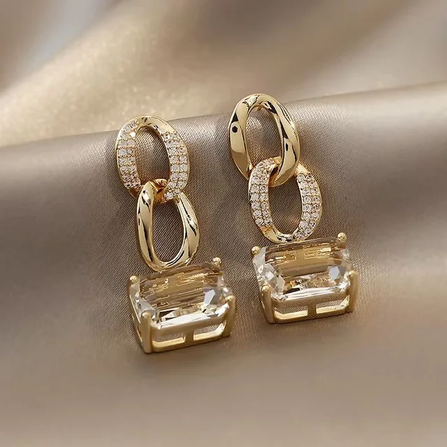 Retro chain geometric shape South Korea 2021 trend women s earrings gold Personality Hanging earrings accessory