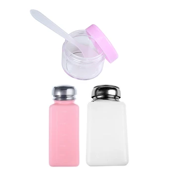 

2pcs Empty Pump Dispenser Pink and White Bottle & 2Pcs 15Ml Pink Clear Plastic Round Cosmetic Jar