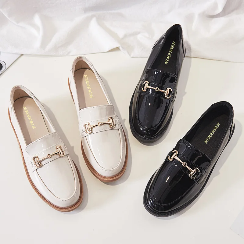 

2019 Autumn And Winter plus Velvet Retro British Style Small Leather Shoes Women's Flat Keel Thin Shoes College Versatile Horseb