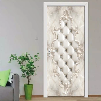 

3D White soft bag diamond PVC Self-adhesive Detachable Door Sticker Mural Wallpaper Decal Living Room Bedroom Door Decor Poster