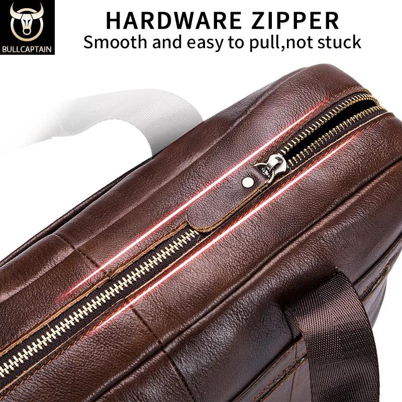 BULLCAPTAIN Briefcase Shoulder Messenger Bags Men's Genuine Leather 14-inch Laptop Bag's Men's Briefcase Office Business Handbag 4