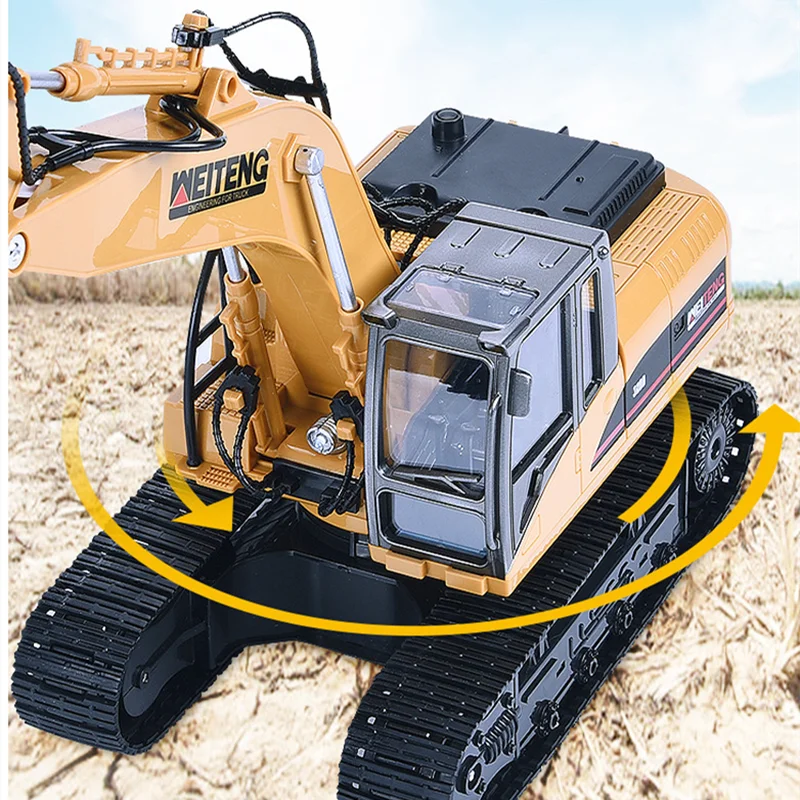 Large Remote Control Excavator 2.4G 1:20 40Mins Thick Track 690 Degree Rotating Alloy Material Sound Truck Vehical Boy Gift Toys 2