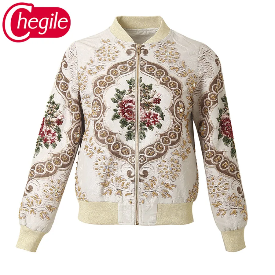 

Autumn Women Casual Jackets 2019 Full Sleevess Crystal Beading Fashion Printed New European Jacket