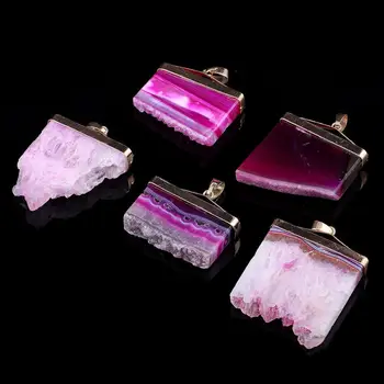

Natural Rose Red Stripe Agates Stone Pendant Single Hole for Jewelry Making DIY Charm Necklace Bracelet