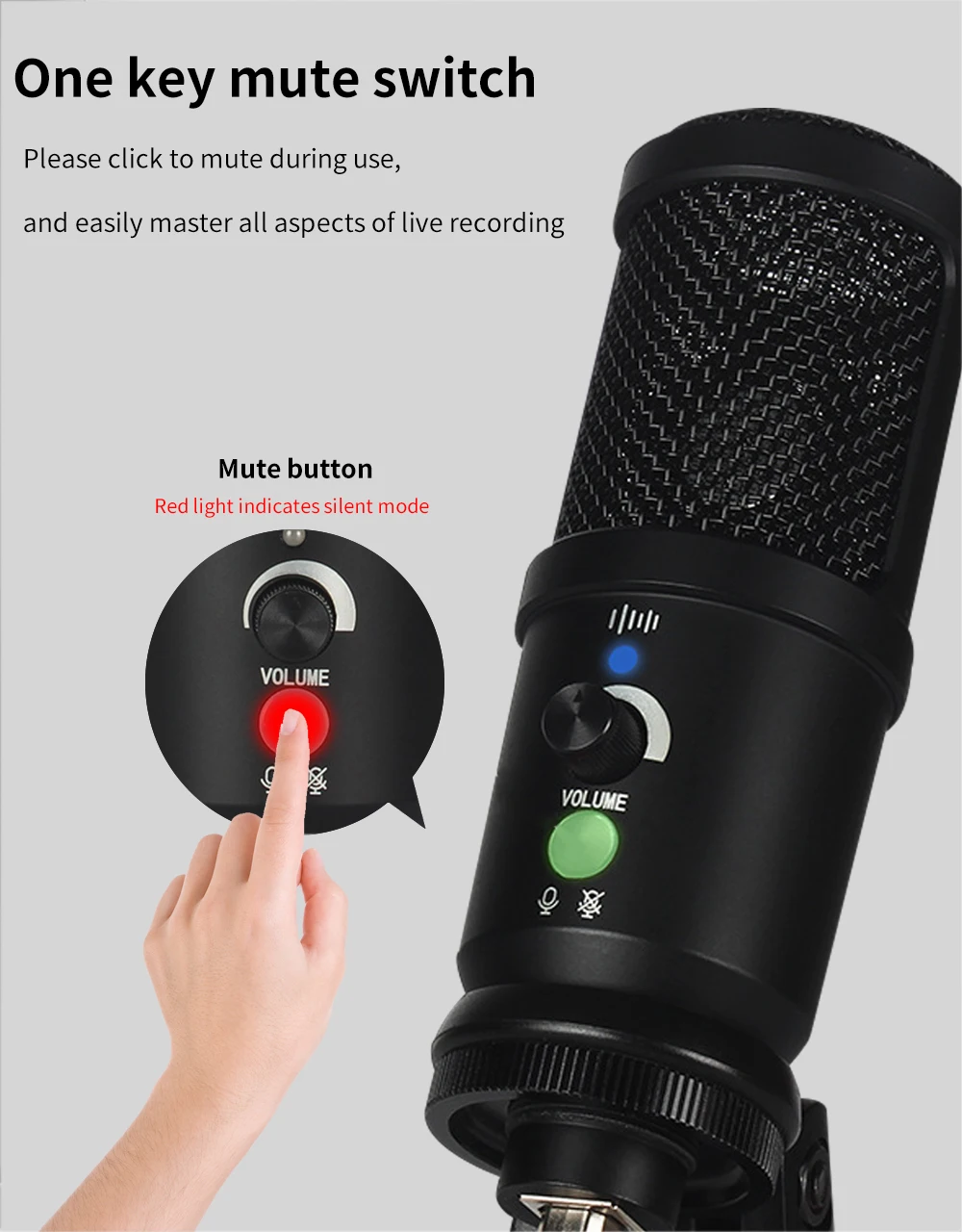 TISHRIC Professional Condenser Microphone with Ear Amplifier Audio Interface Computer Karaoke Live Microphone with Bracket gaming mic