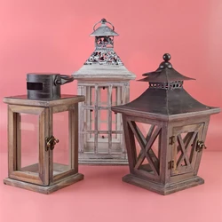 European Creative Candlestick Handmade Wooden Retro Wind Lamp Study Office Living Room Foyer Desktop Decoration Christmas Gifts