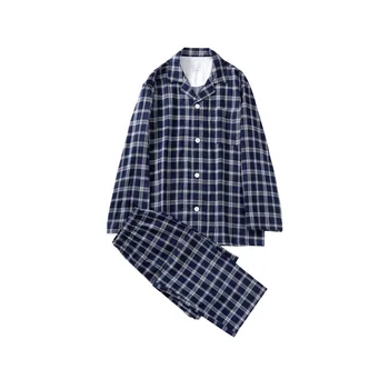 

Japanese-style Simple Wind Tracksuit Men Cotton Double Layer Gauze Fold-down Collar Spring and Summer New Style Pajamas Suit a G