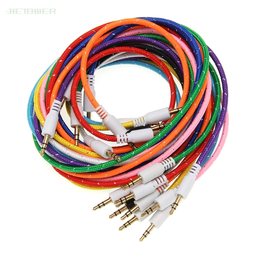Audio Cable Gold Plated Jack 3 5 mm Male to Male Cloth Weave braid Audio Aux Cable For car Headphone for Beat Speaker 1000pcs