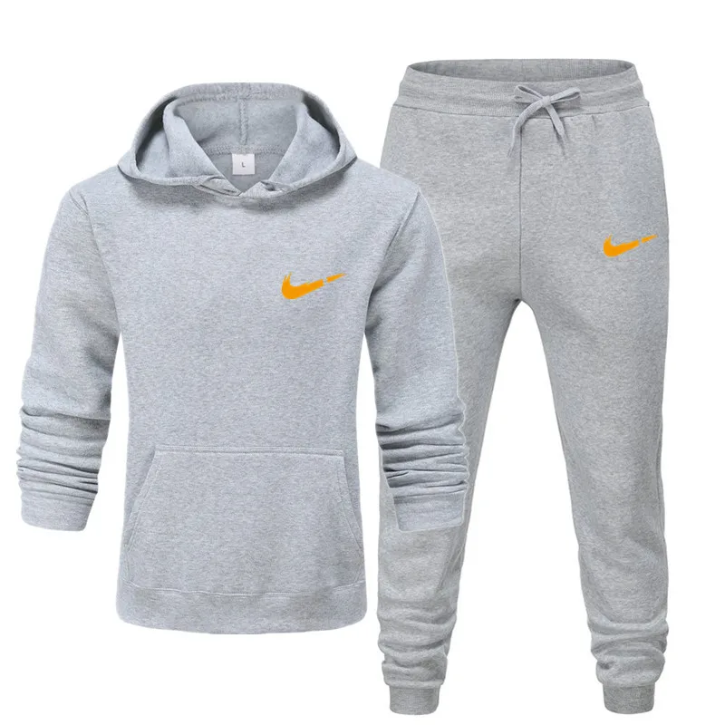 light gray Фирменный мужской термо спортивный костюм для бега, мужские спортивные комплекты, флисовая Толстая Толстовка с капюшоном+ штаны для бега, мужской костюм с капюшоном - Цвет: light gray