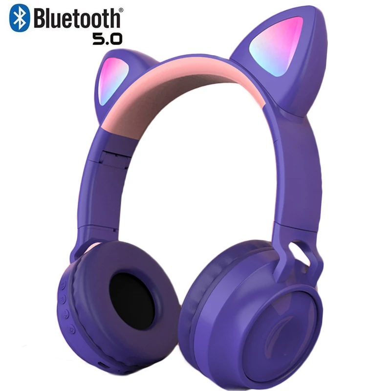 Kids Bluetooth 5 0 Headphone LED Cat Ear Bluetooth Headset With Mic for Handsfree Support TF Card Aux for Boys Girls Gifts