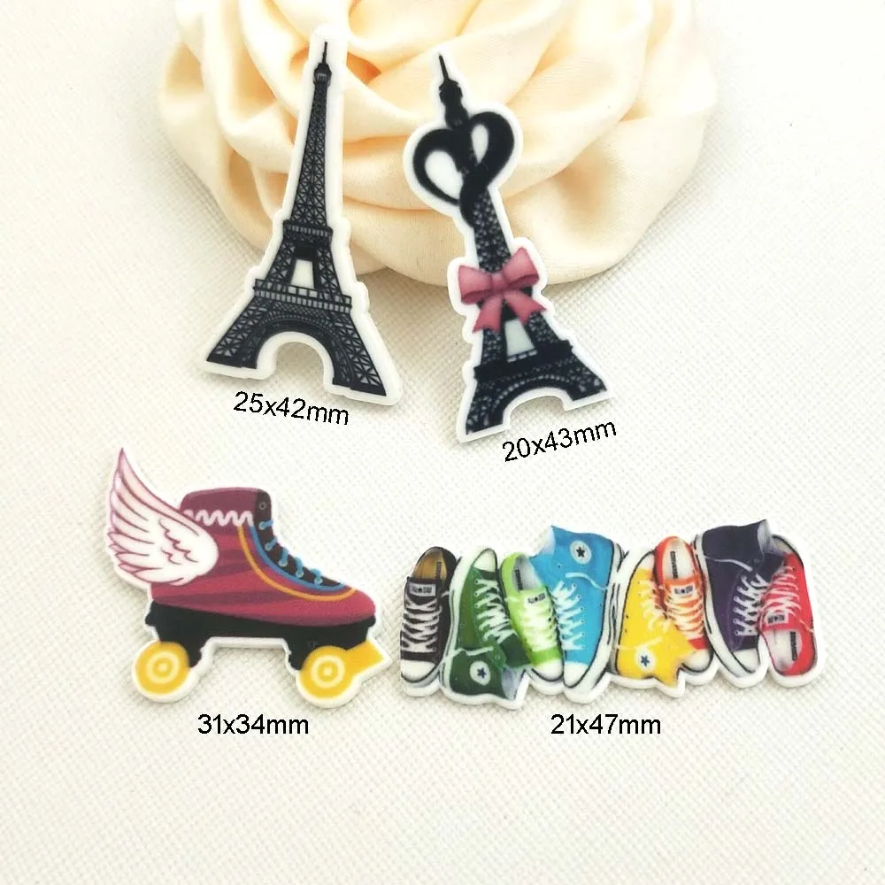 

30pcs/50pcs cartoon tower flat back planar resin,shoe resin planar flatback cabochon for DIY Craft Supplies 1.2inch STK67