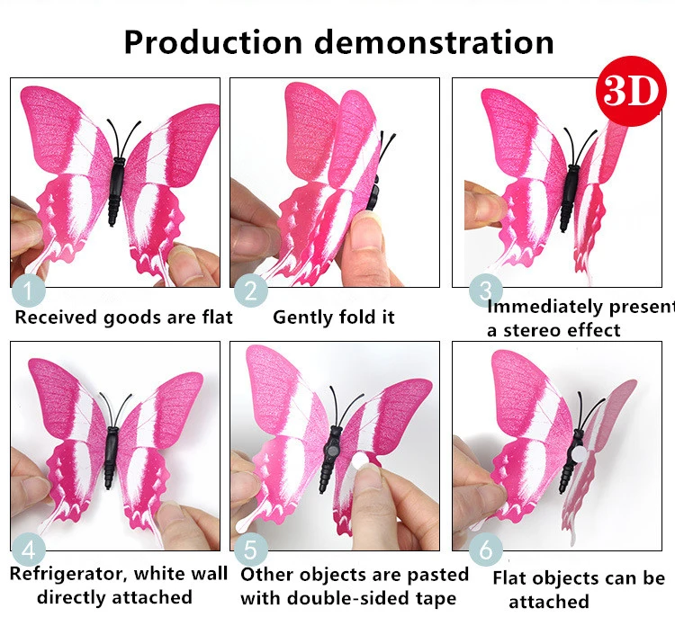 12 шт многоцветные двухслойные Крылья 3D бабочки настенные стикеры магнит ПВХ бабочки вечерние украшения для детской спальни наклейки на холодильник s