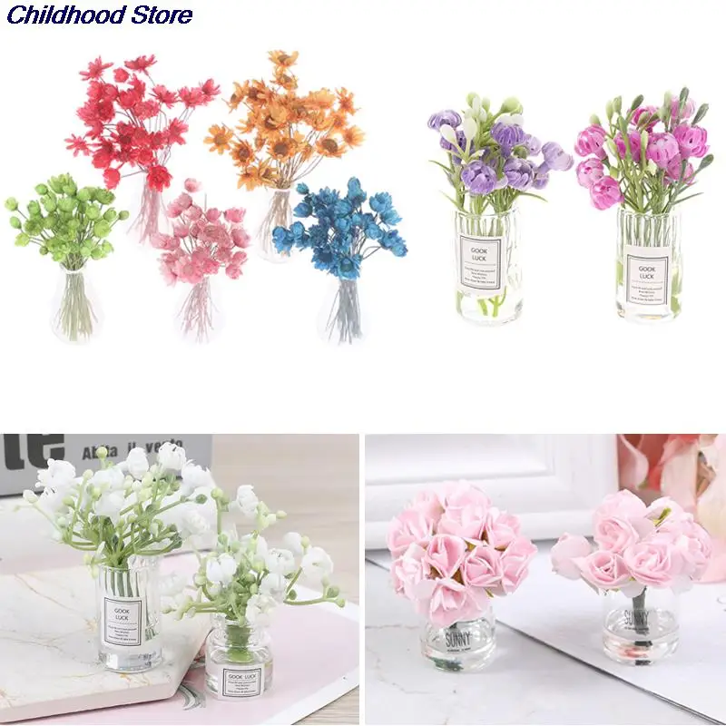 Миниатюрная ваза для кукольного домика с цветами жасмина стеклянный высушенный