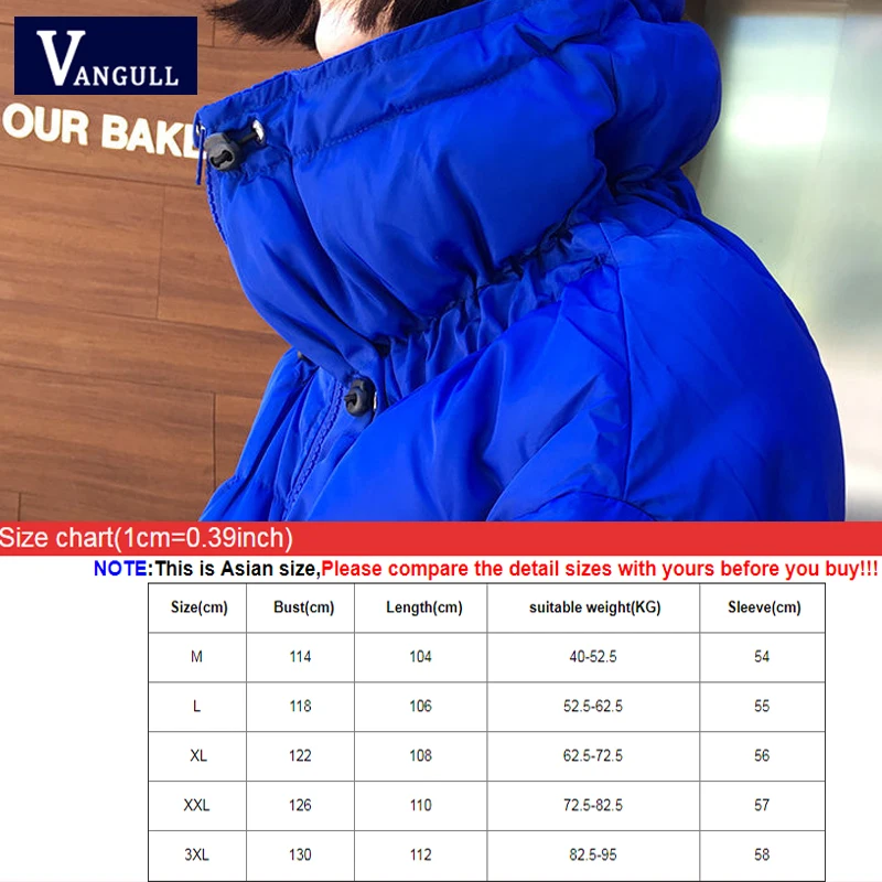 Vangull/женское зимнее пальто, парки, однотонное плотное длинное хлопковое пальто, Новая повседневная женская одежда больших размеров, теплая верхняя одежда с карманами на молнии