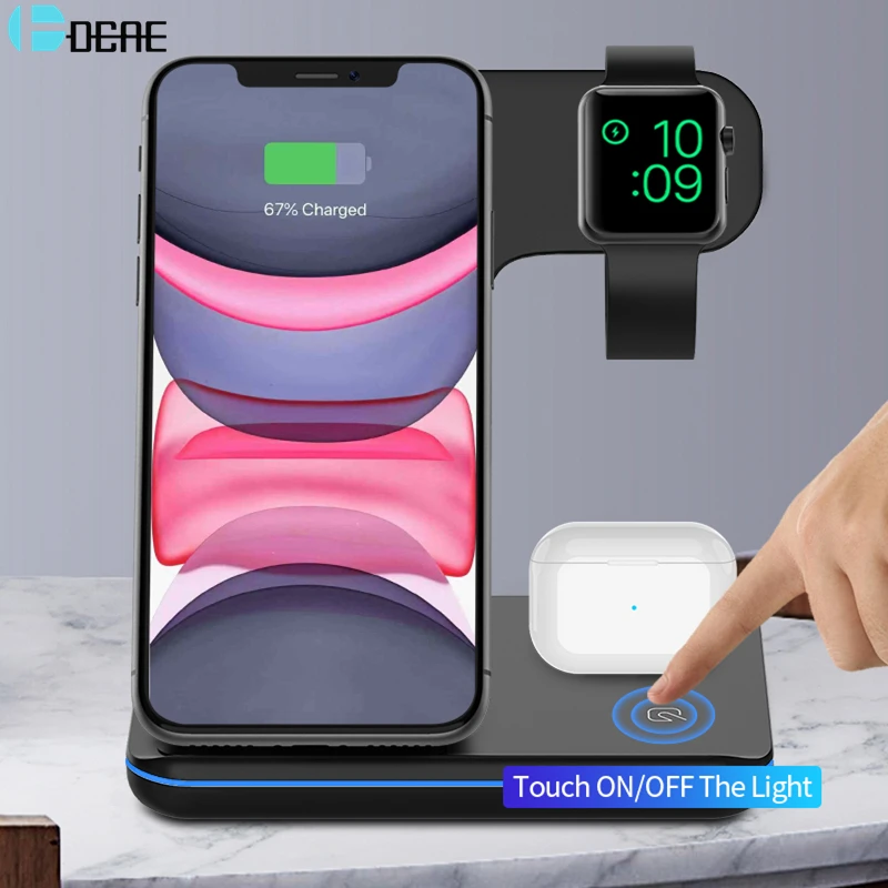 3 in 1 15W Fast Wireless Charger Dock Stand for iPhone 12 11 XS XR X 8 Apple Watch iWatch 6 SE 5 Airpods Pro Qi Charging Station