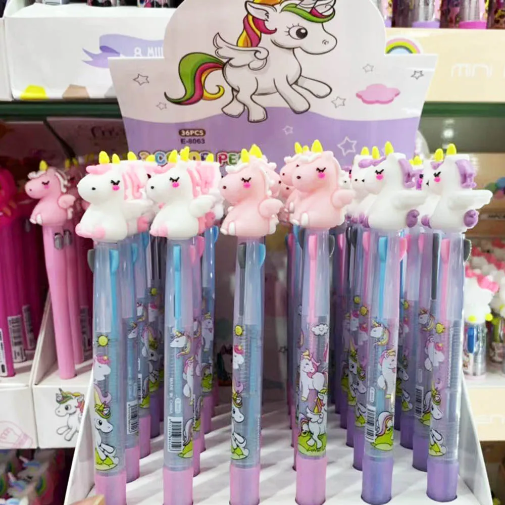 

2pcs Cartoon Unicorn Multicolor 3 In 1 Ballpoint Pen Kawaii Rainbow Pen Student Writing School Stationery Supply for Kids Gift