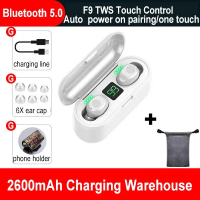 TWS mini 5.0 Bluetooth earphones True wireless headphones 8D Stereo headsets Sport Bluetooth Headphone Earbud With Charging case - Цвет: White add bag