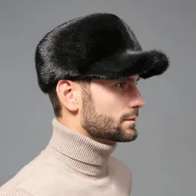 Glaforny однотонная норковая шапка, Мужская зимняя норковая меховая шапка с защитой всего уха, мужская Кепка с плоским верхом, бейсбольная кепка