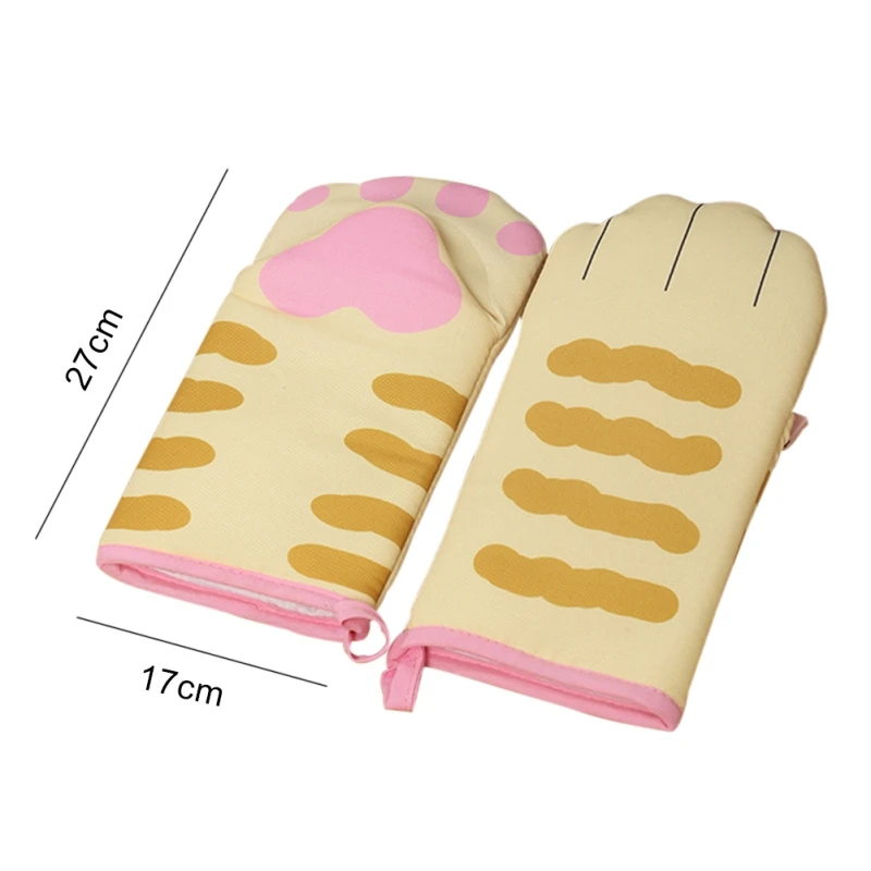 1 Pair Cartoon Animal Cat Paws Oven Mitts Heat Resistant Non-slip Long Microwave Gloves Cotton Kitchen Baking Insulation Gloves