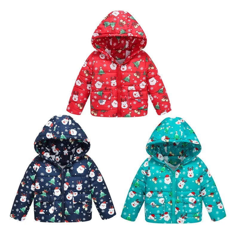 Kids Clothes Boys Girl Jackets Children Hooded Zipper Winter Warm Windbreaker Baby Print Coat Infan
