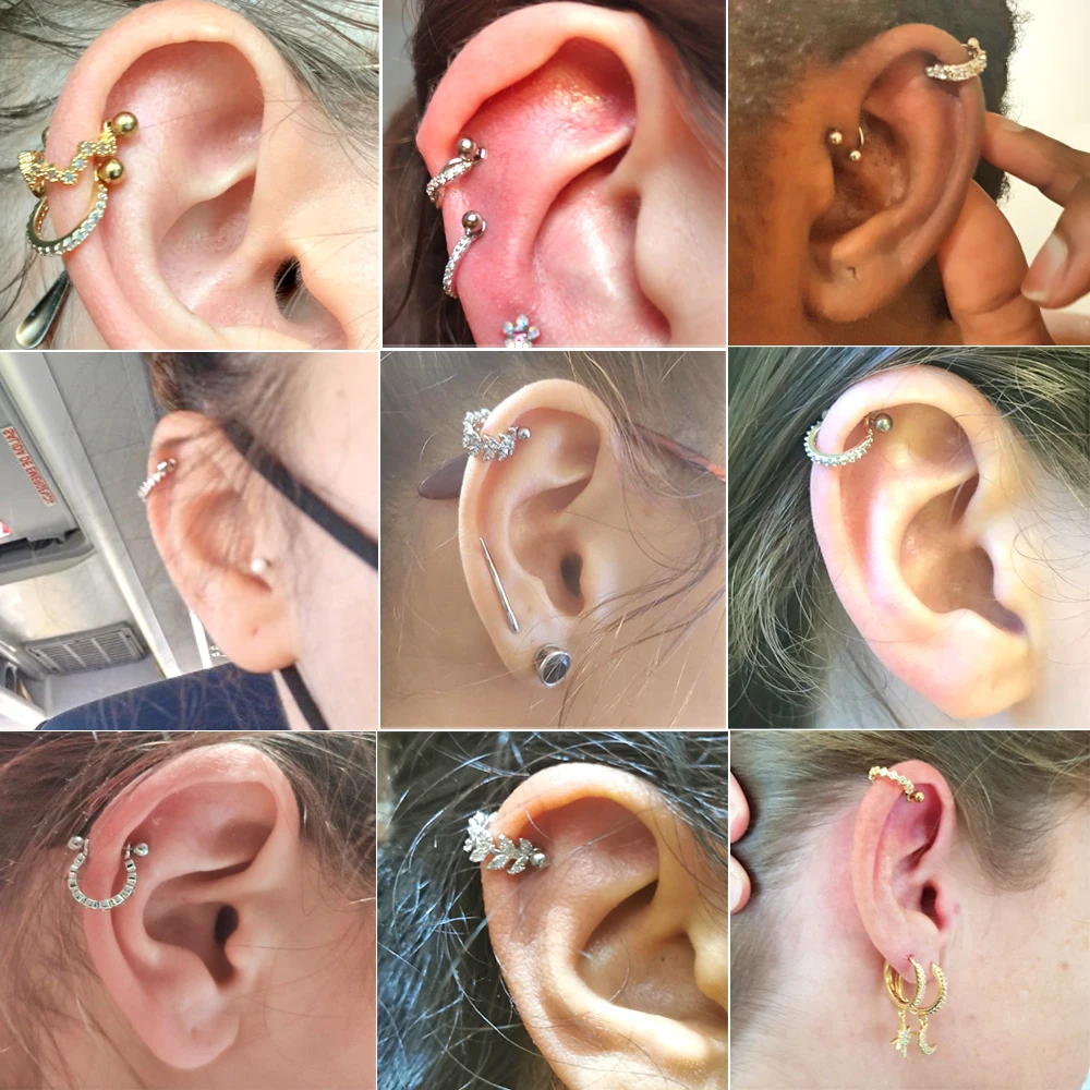 25PCS/Lot Ear Cartilage Ring Stainless Steel Barbell With Cz Hoop Tragus Cartilage Cuff piercing Helix Daith Rook Lobe Earrings
