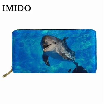

Women Wallets Dolphin Prints Blue Purse Women's Bag Fashion Coin Purse Wallet Lady Phone Zipper Wallet Cash Wallet 2019