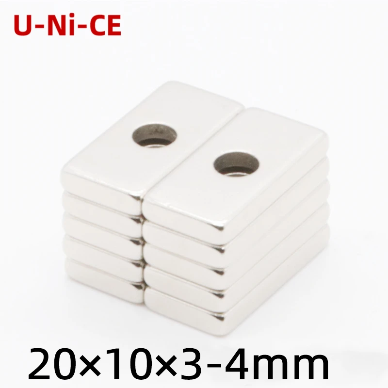 

2/5/20 pcs of NdFeB fix magnet 20x10x3mm hole 4mm countersunk neodymium block permanent rare earth magnet 20*10*3-4mm