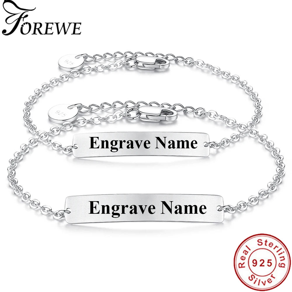 925 пробы, серебряный браслет-цепочка для влюбленных, пара, на заказ, выгравированное имя, квадратный браслет, подарок на свадьбу, годовщину, Рождество