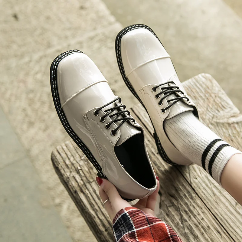 

Autumn 2019 Women Shoes Oxfords Women's Modis All-Match Casual Female Sneakers Square Toe Elegant Fall Dress Nurse Leather Cute