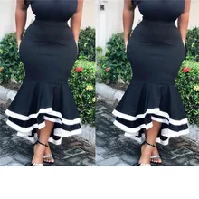 Для женщин Bodycon юбка в виде хвоста русалки Высокая Талия Тонкий оборками черный, белый цвет лоскутное посылка хип Элегантная Юбка Femme дропшиппинг