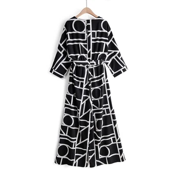 

GOPLUS Jumpsuit Women White Black Print Round Neck Half Collar Geometric Loose Jumpsuits For Women 2020 Rompers Womens Jumpsuit