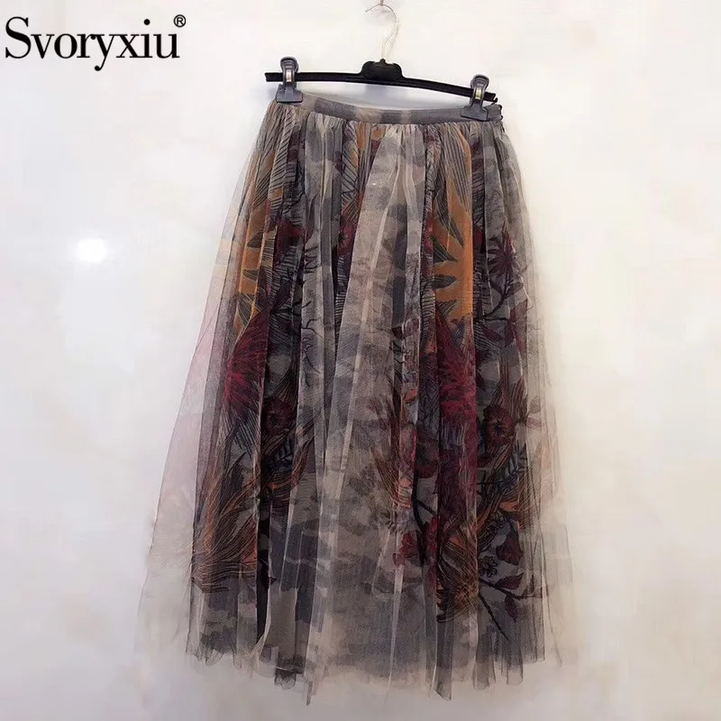 

Svoryxiu Designer Summer Silk Totem Print Mesh Skirt Women's High-End Custom Party Female Skirt 2020 New Fashion