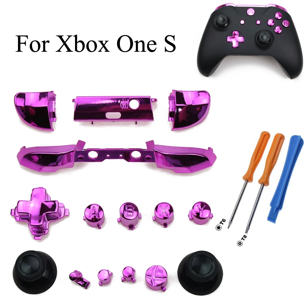 

YuXi For Xbox One Slim XboxONE S Plating Replacement Repair Chrome ABXY Dpad Triggers Full Buttons Set Controller Mod Kits T8 T6