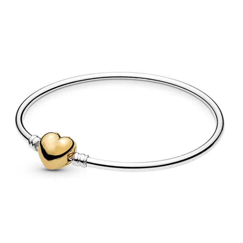

Women Bead Charm Pan Bracelet Fit Original Moments Bangle With Shine Heart Clasp DIY Jewelry Gift