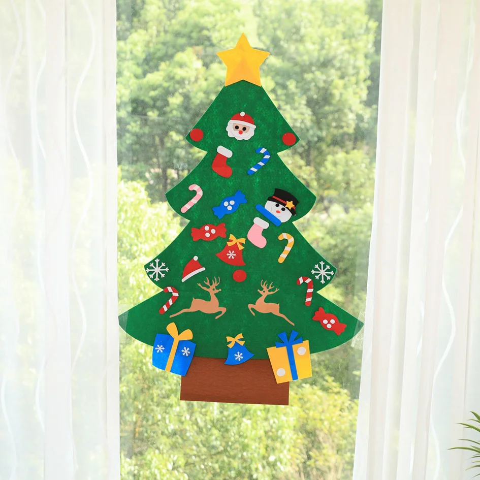 

Ourwarm Kids DIY Felt Christmas Tree with Ornaments Children Christmas Gifts for 2018 New Year Door Wall Hanging Xmas Decoration