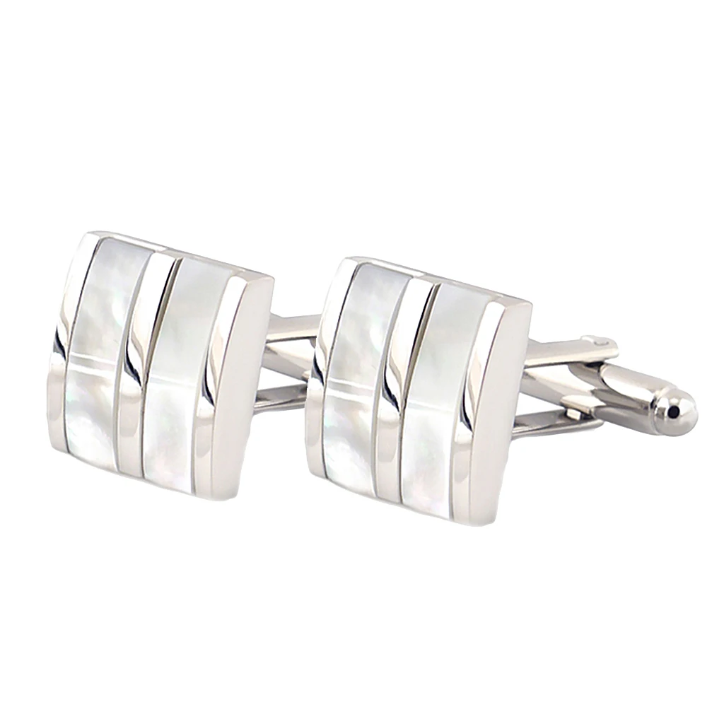 Fashion Shell Cufflinks Rectangle Mens Charming CuffLinks Tie Clips for Mens Buttons Cuff links Fashion Jewelry White 
