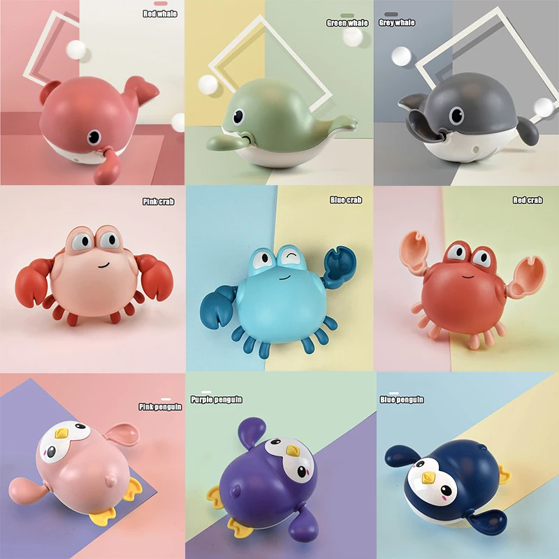 Juguetes de baño para bebé con dibujos de cangrejo, pingüino, ballena, juguete de agua para bebé, cadena de natación infantil, mecanismo de relojería, juguete para chico, novedad de 2021