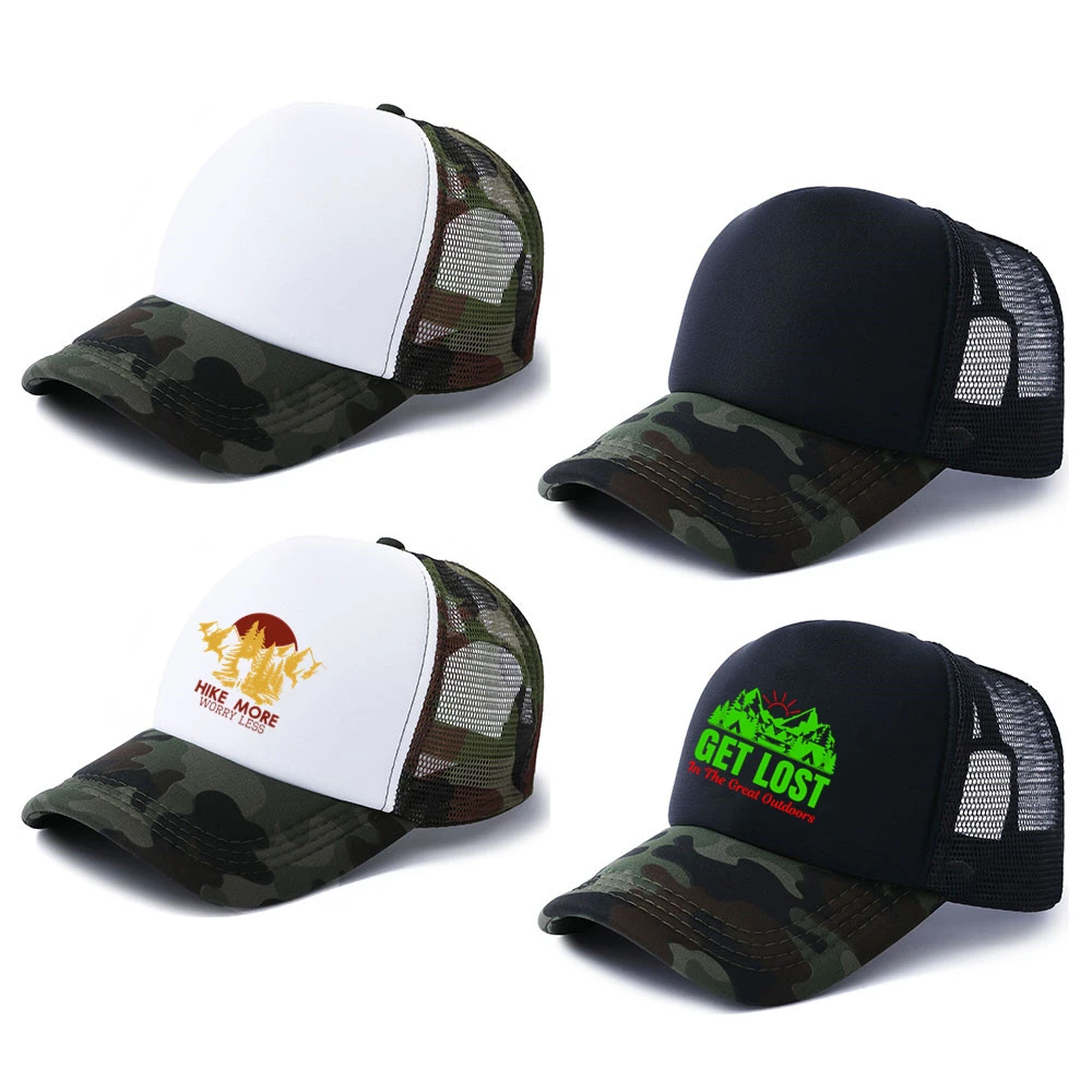 Camouflage Black 10pcs Camouflage Polyester Mesh Cap Hat Blank Baseball Caps for Sublimation Printing