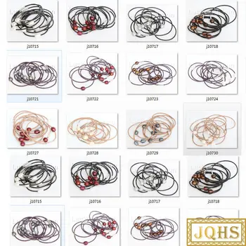 

wholesale 10 piece 11mm white pink black gray wine red coffee pearls leather bracelet j10732-2