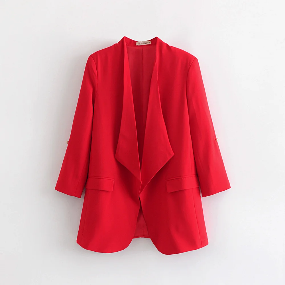 

04dw3-8957 2019 Spring New Style Casual Wind WOMEN'S Dress Fold-down Collar Solid Color Suit Jacket Tops